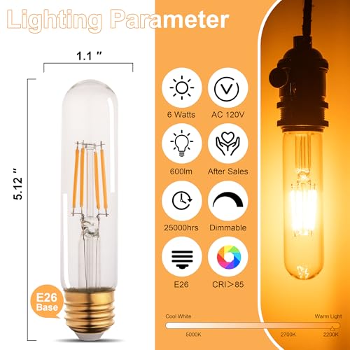 T10 T30 LED Tube Bulb 6W 60W Equivalent Cool White Dimmable 4 Pack