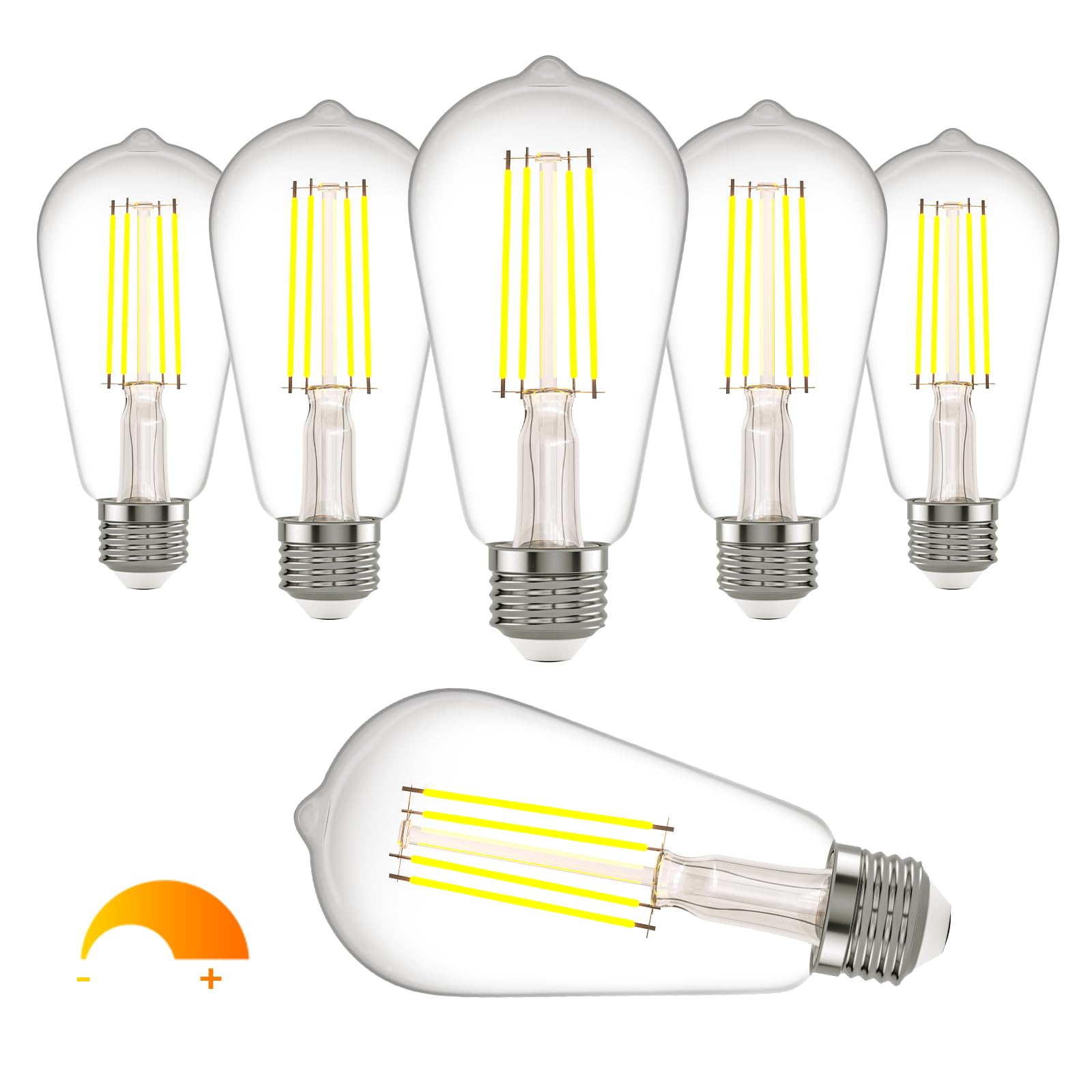 E26 LED Edison Bulb 8W 80W Equivalent Daylight 5000K Dimmable 6 Pack