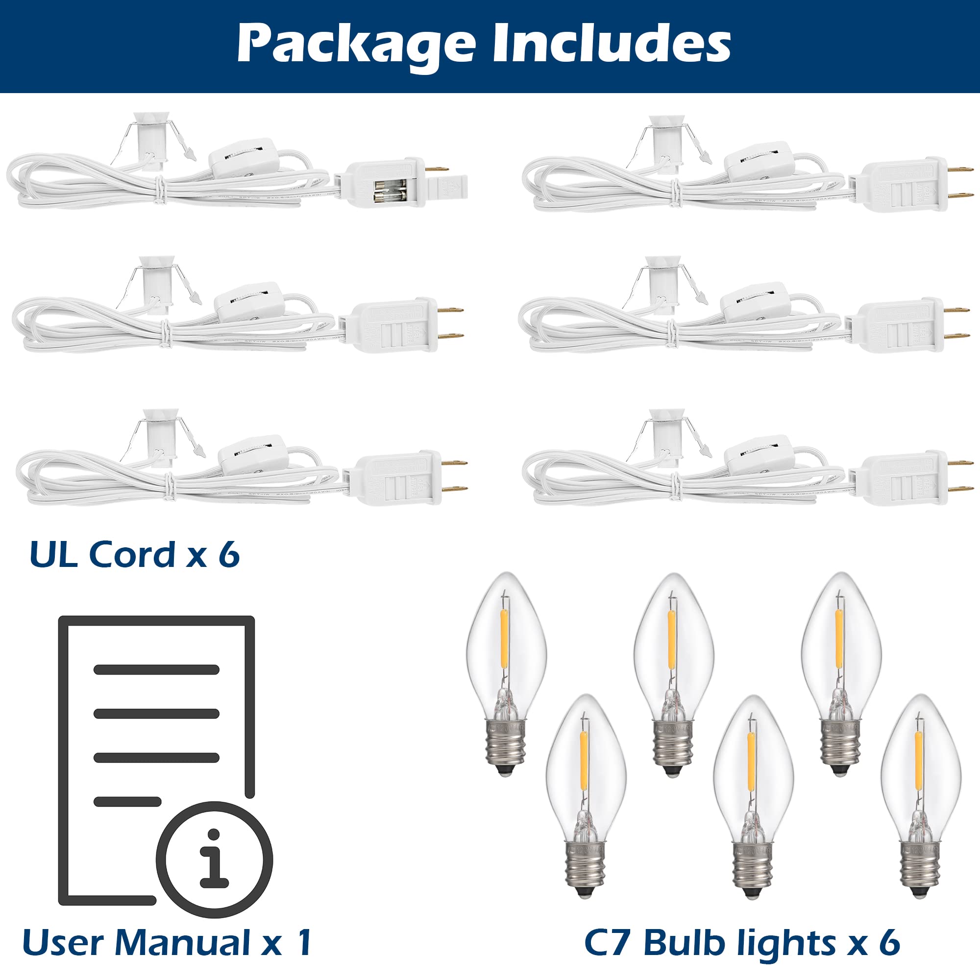 Village Light Cord 6ft C7 LED Bulb 1W On Off Switch 10 Pack