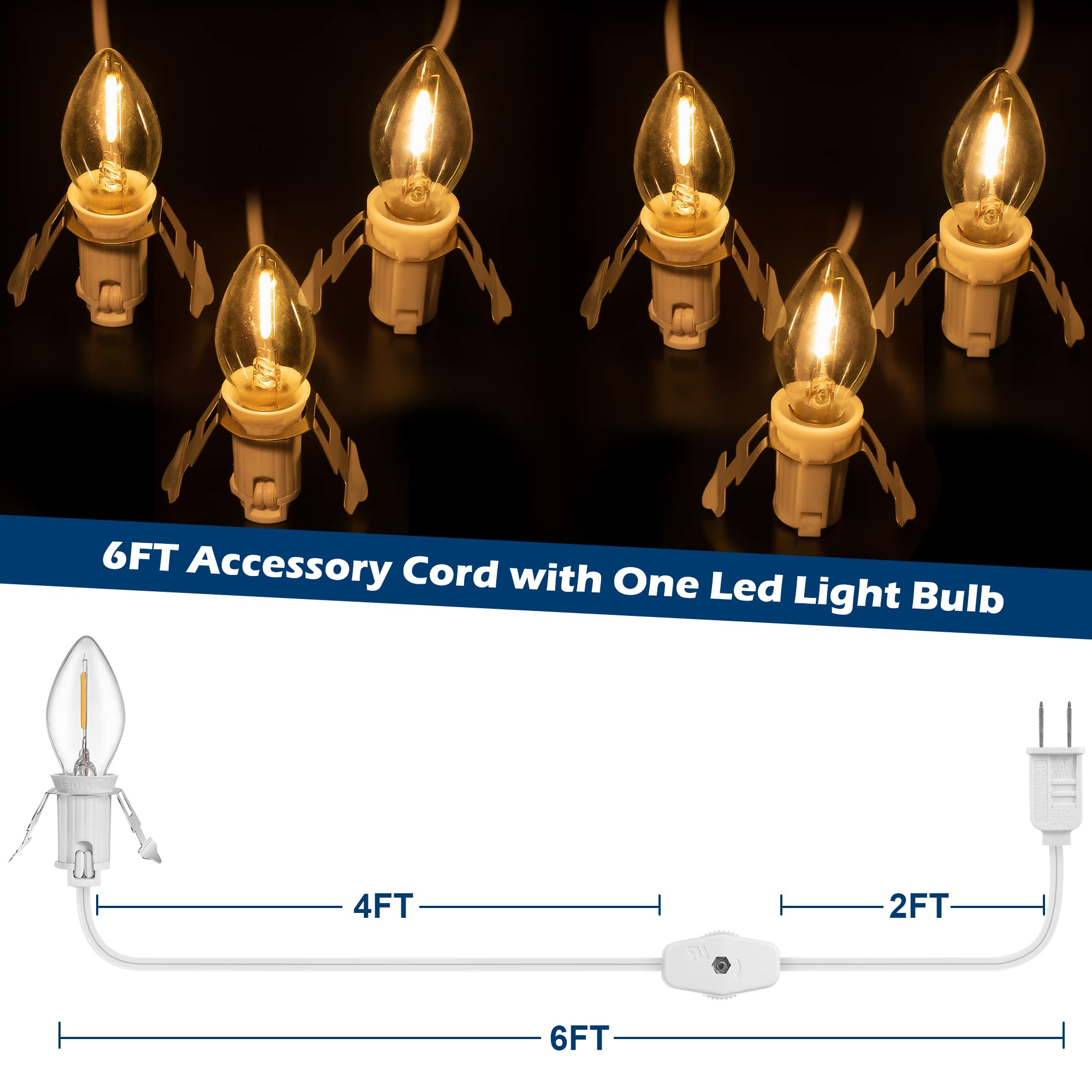 Village Light Cord 6ft C7 LED Bulb 1W On Off Switch 10 Pack