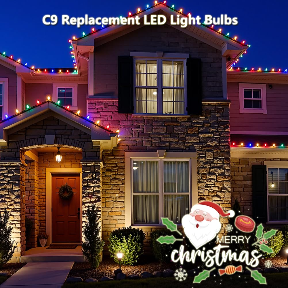 C9 LED Christmas Replacement Bulbs 25 Pack Warm White Shatterproof Dimmable E17 Base