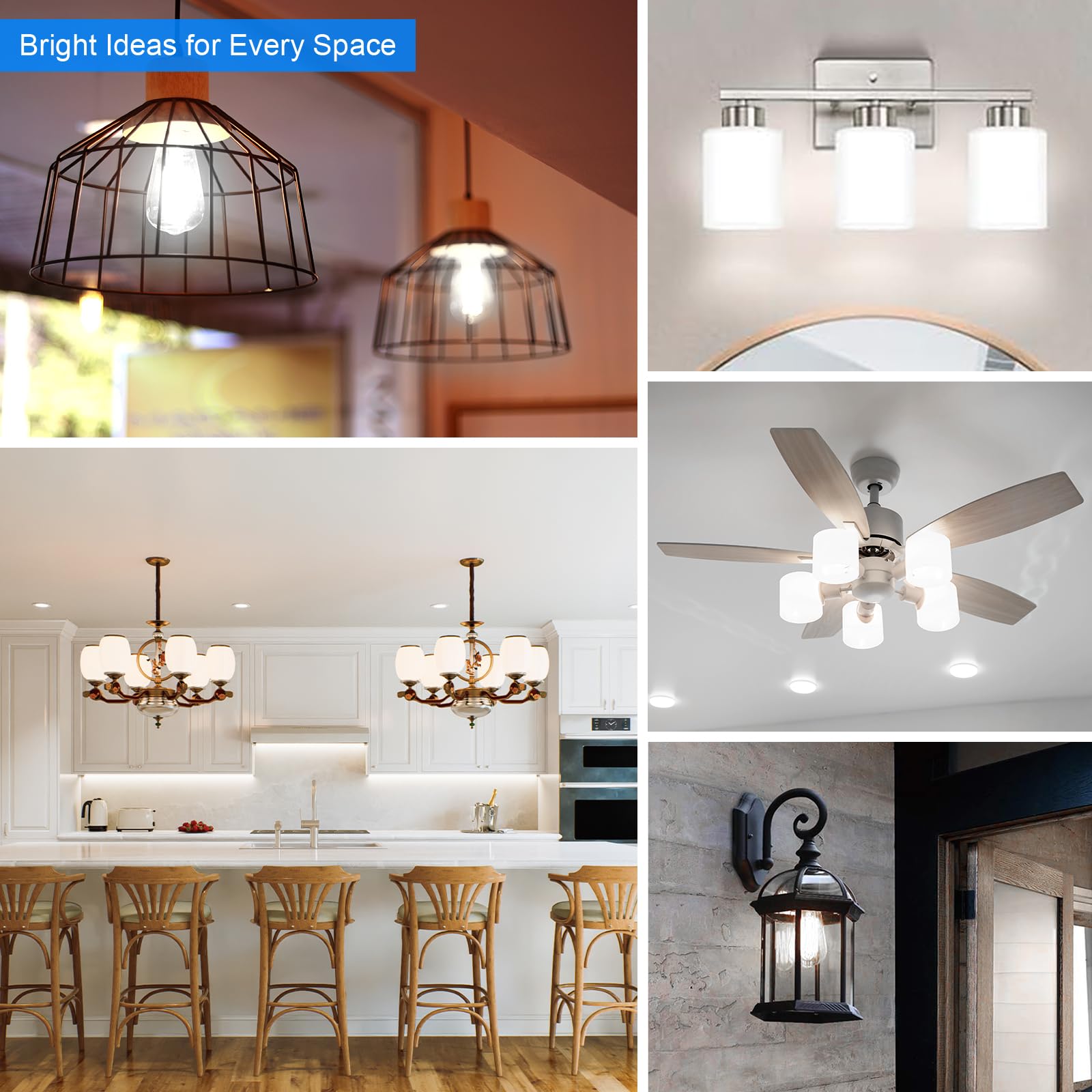 E26 LED Edison Bulb 8W 80W Equivalent Daylight 5000K Dimmable 6 Pack