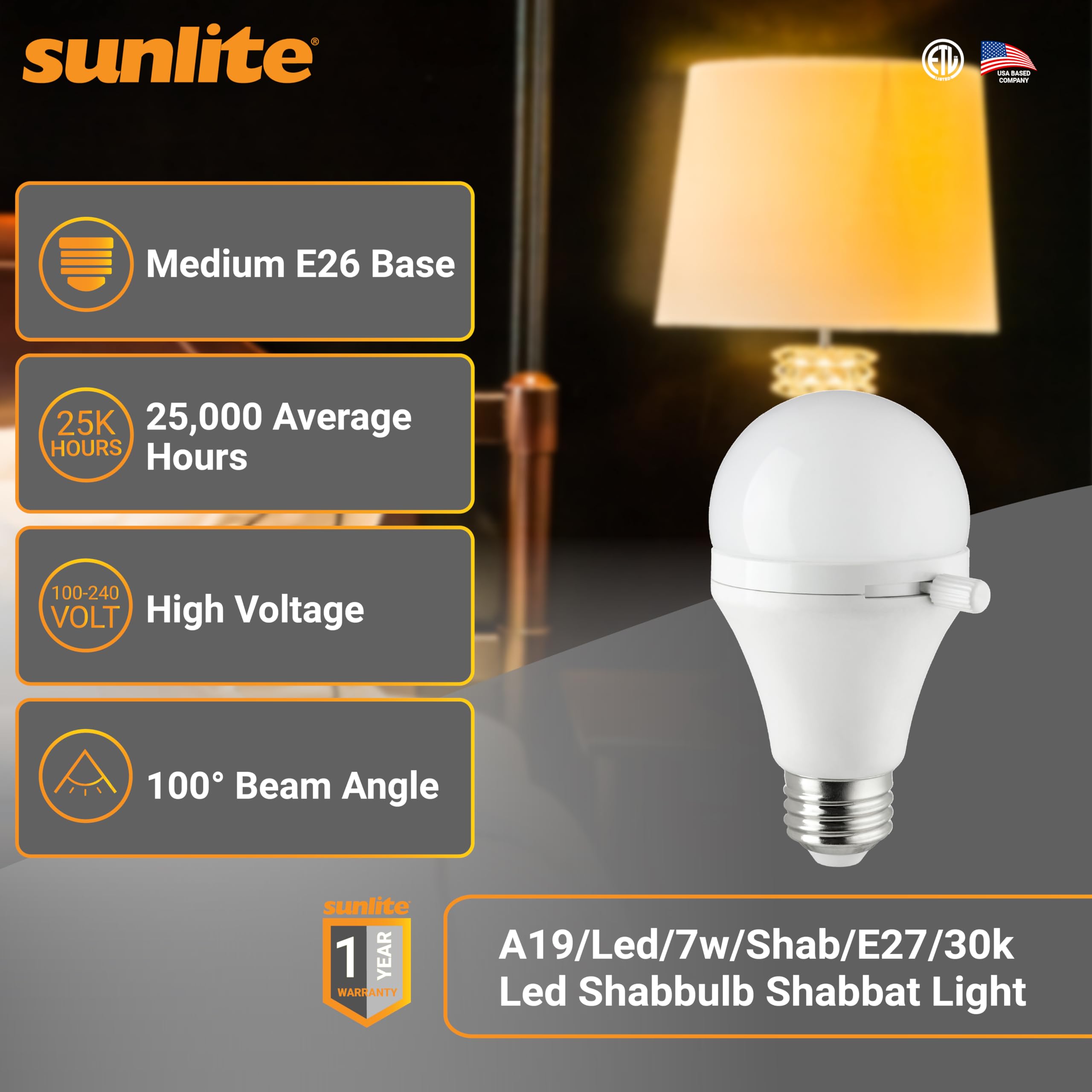 Shabbat Permissible LED Bulb 7W 40W Equivalent Warm White 3000K