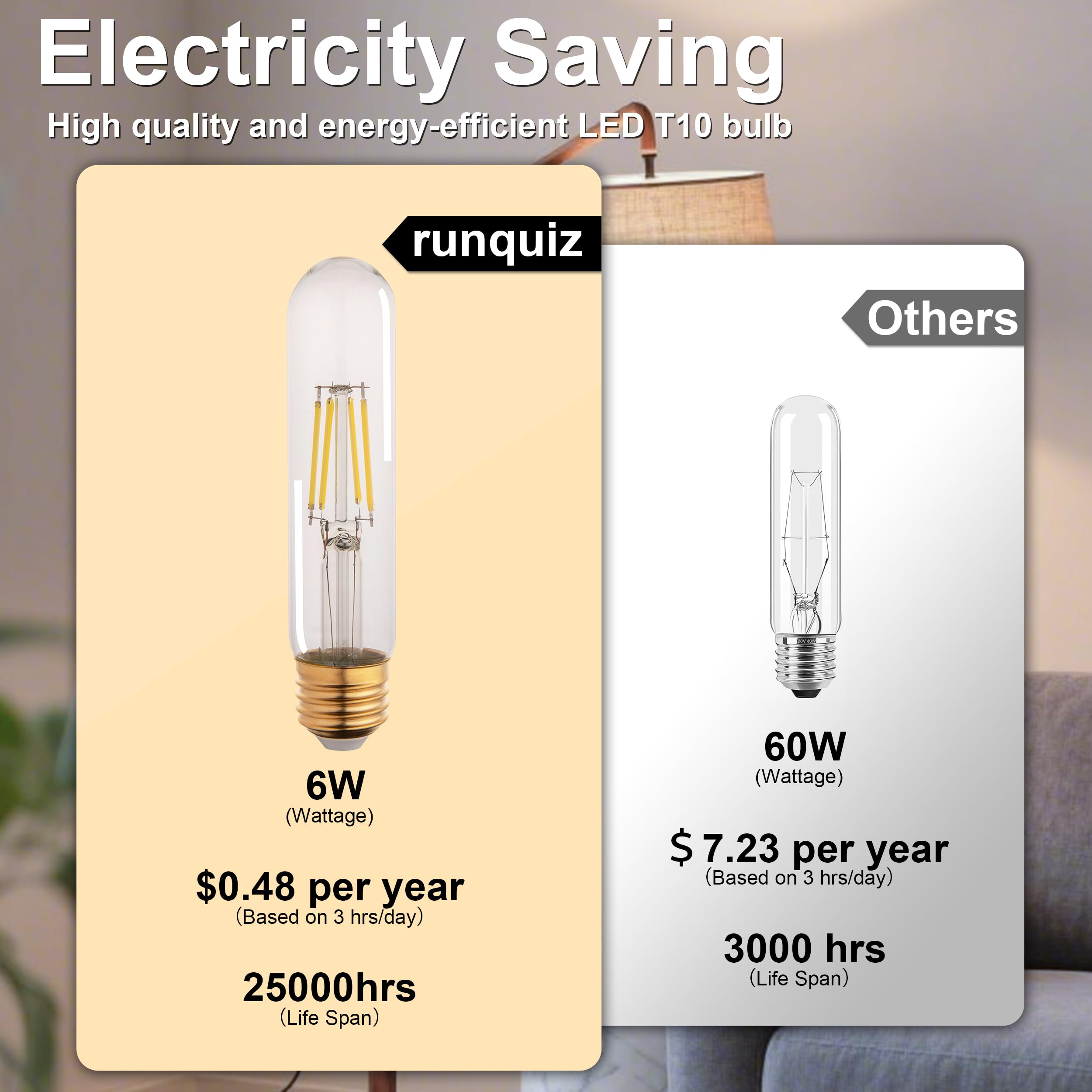 T10 T30 LED Tube Bulb 6W 60W Equivalent Cool White Dimmable 4 Pack