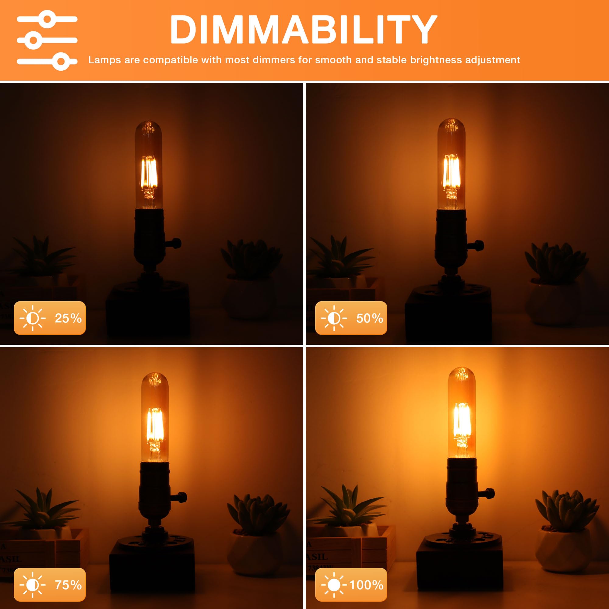 T30 T10 LED Tubular Bulb 4W 40W Equivalent Warm White 2700K Dimmable 2 Pack