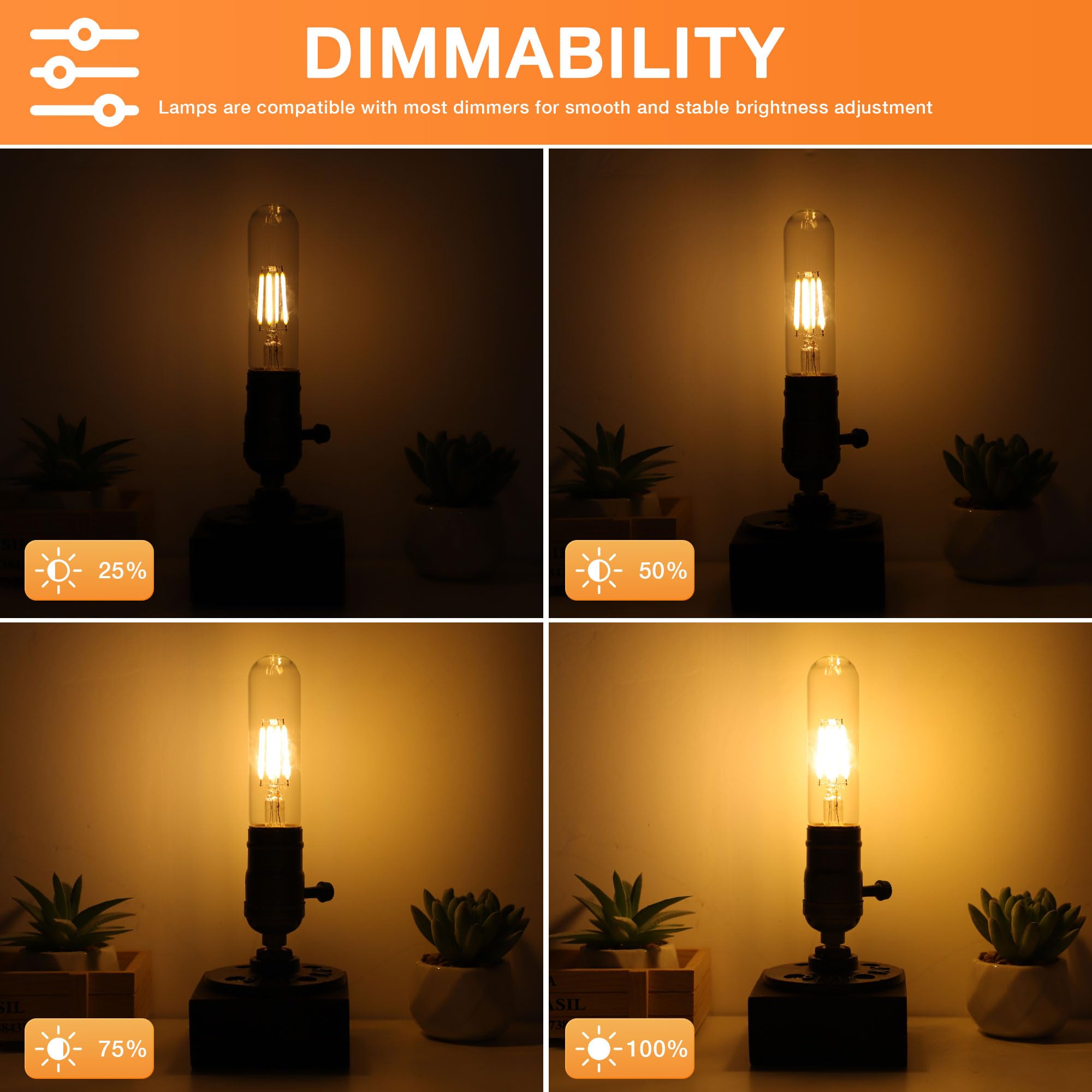 T30 T10 LED Tubular Bulb 4W 40W Equivalent Warm White 2700K Dimmable 2 Pack