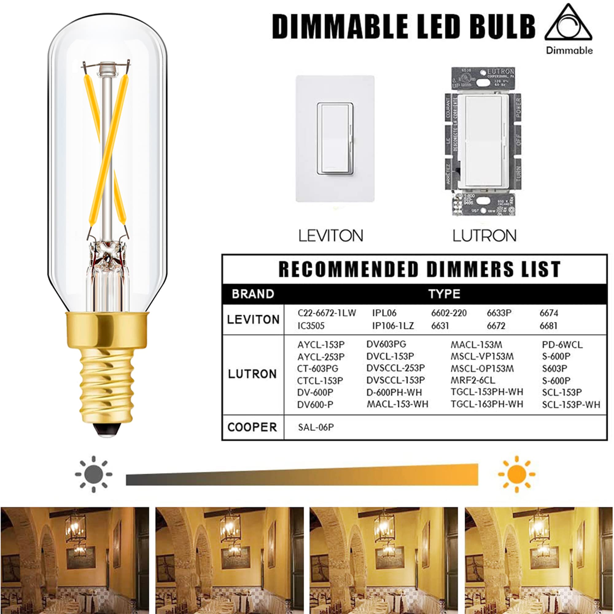 E12 LED Candelabra Bulb 2W Warm White 2500K Dimmable 12 Pack