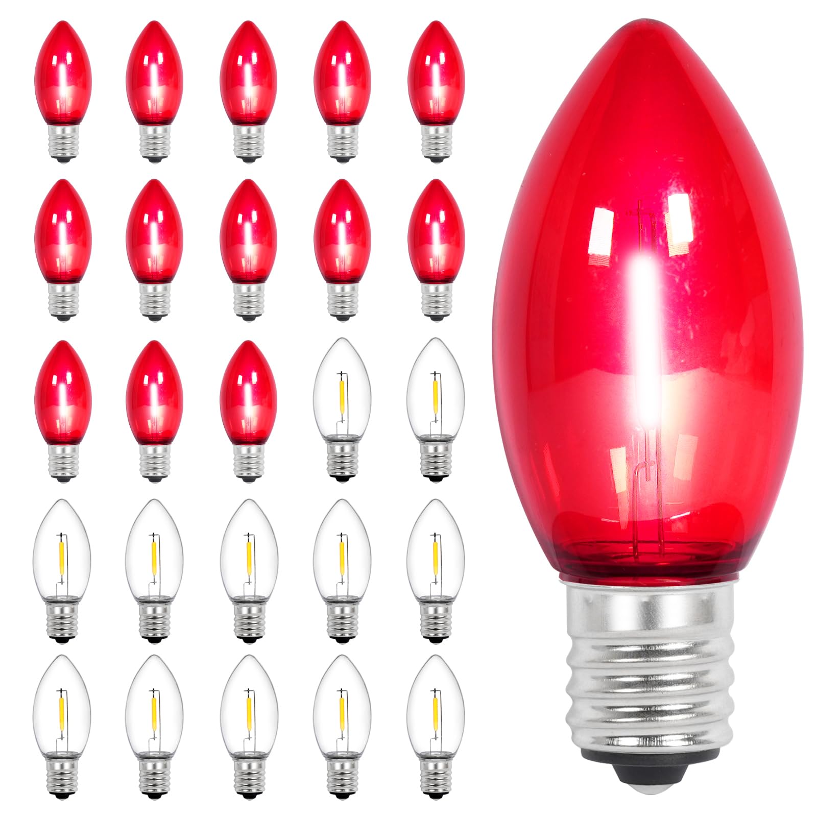 C9 LED Christmas Replacement Bulbs 25 Pack Warm White Shatterproof Dimmable E17 Base
