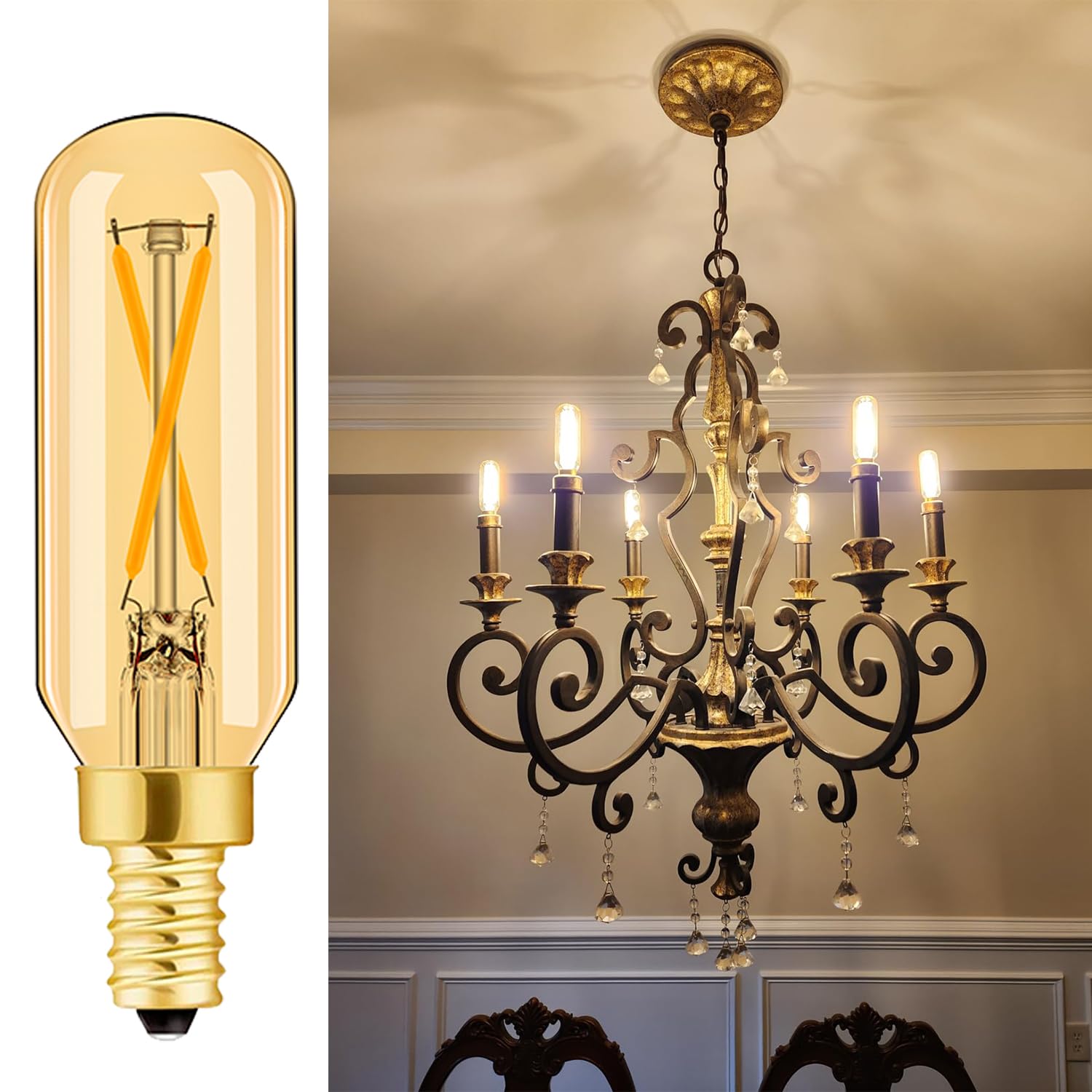 E12 LED Candelabra Bulb 2W Warm White 2500K Dimmable 12 Pack