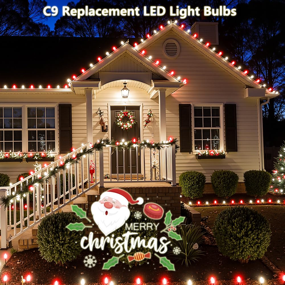 C9 LED Christmas Replacement Bulbs 25 Pack Warm White Shatterproof Dimmable E17 Base