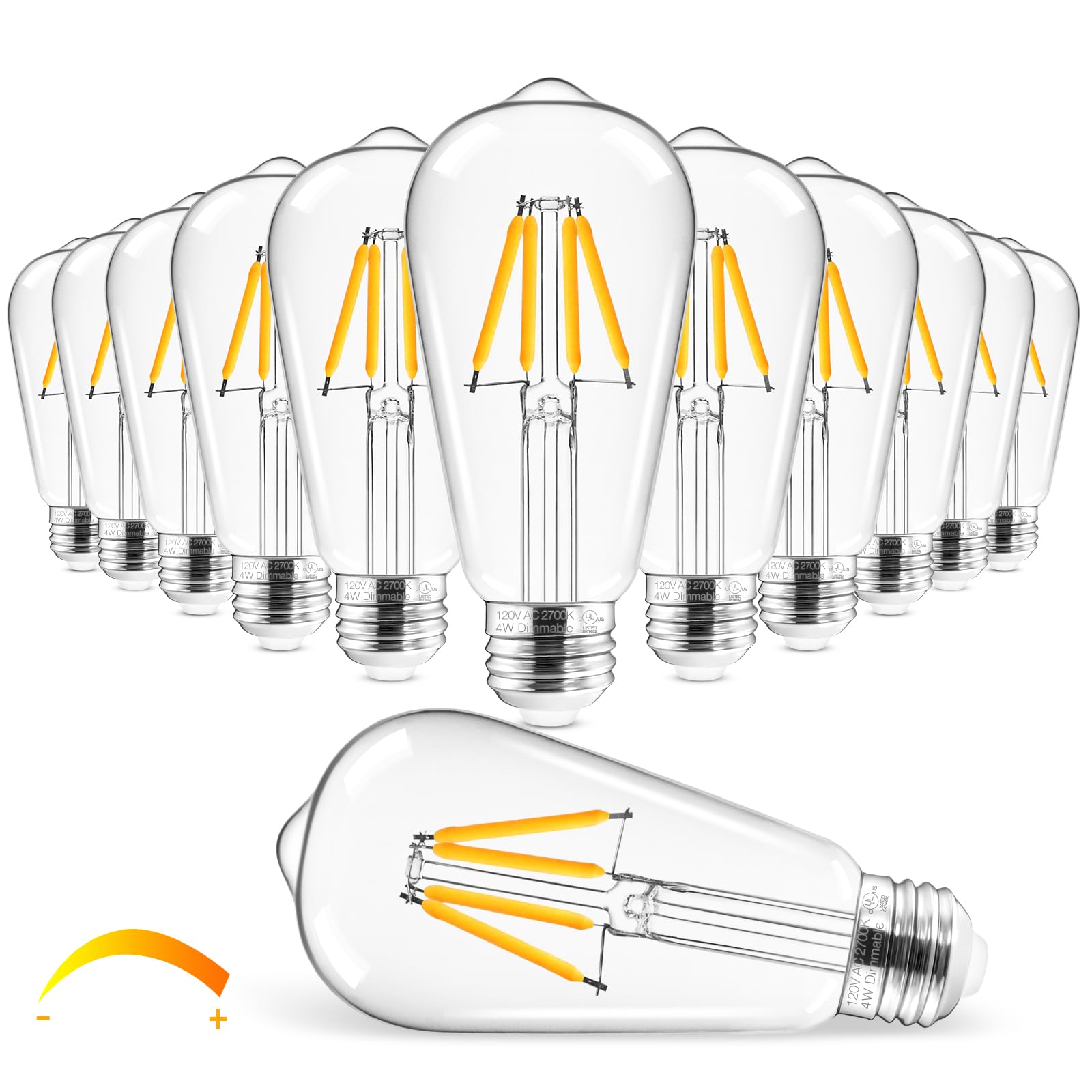 E26 LED Edison Bulb 4W 40W Equivalent Warm White 2700K Dimmable 12 Pack