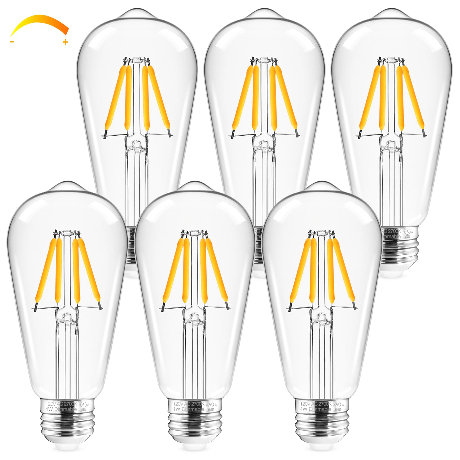 E26 LED Edison Bulb 4W 40W Equivalent Warm White 2700K Dimmable 12 Pack