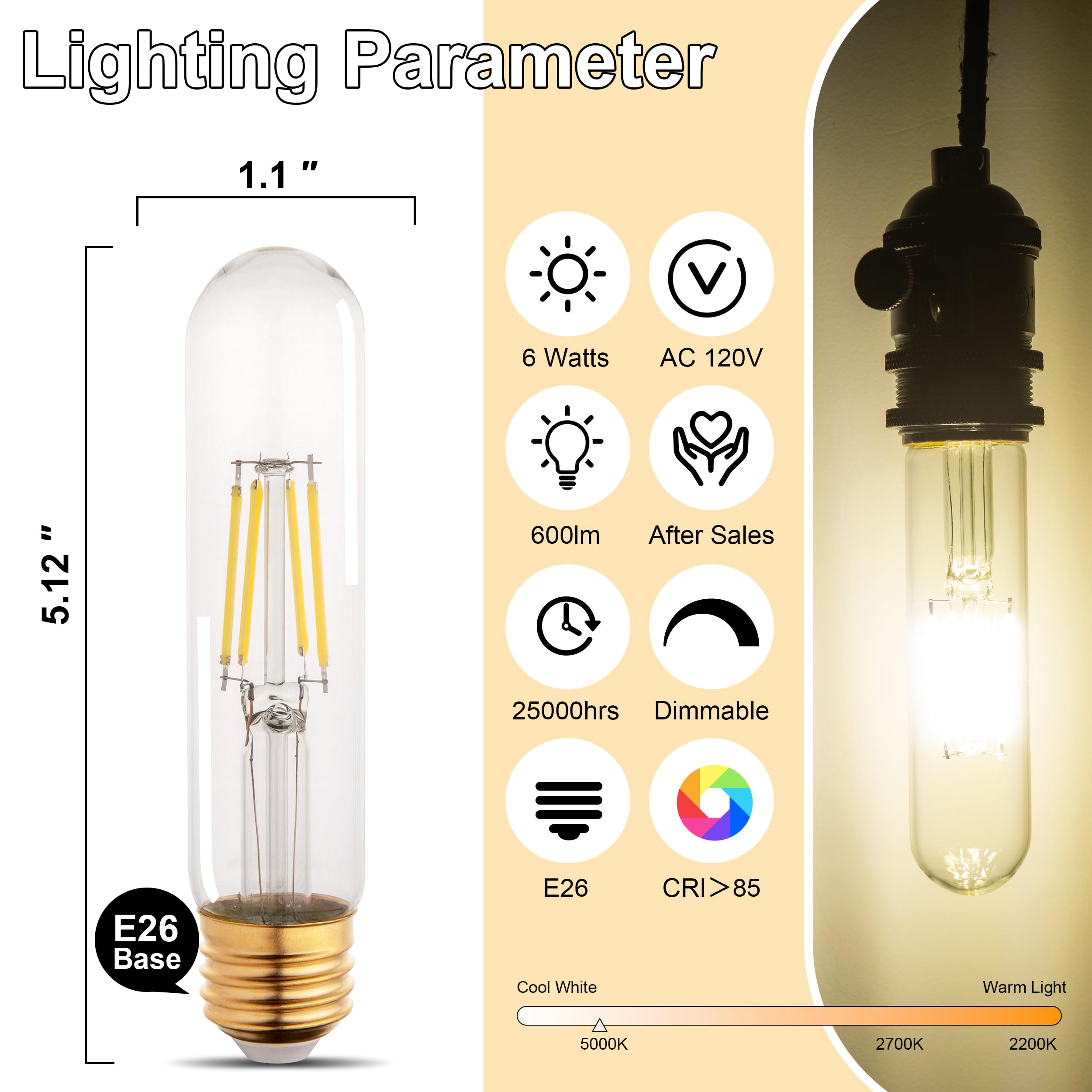 T10 T30 LED Tube Bulb 6W 60W Equivalent Cool White Dimmable 4 Pack