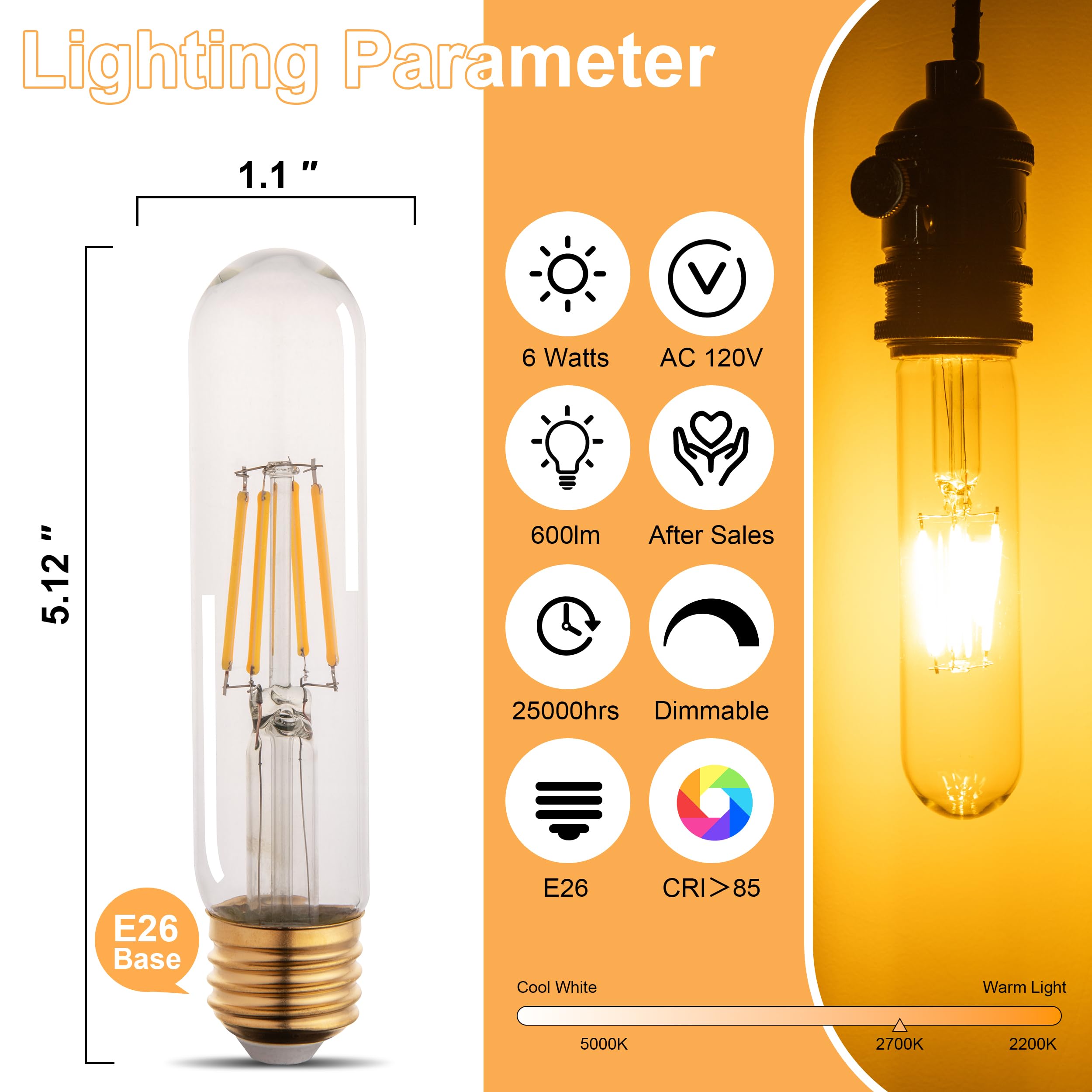 T10 T30 LED Tube Bulb 6W 60W Equivalent Cool White Dimmable 4 Pack