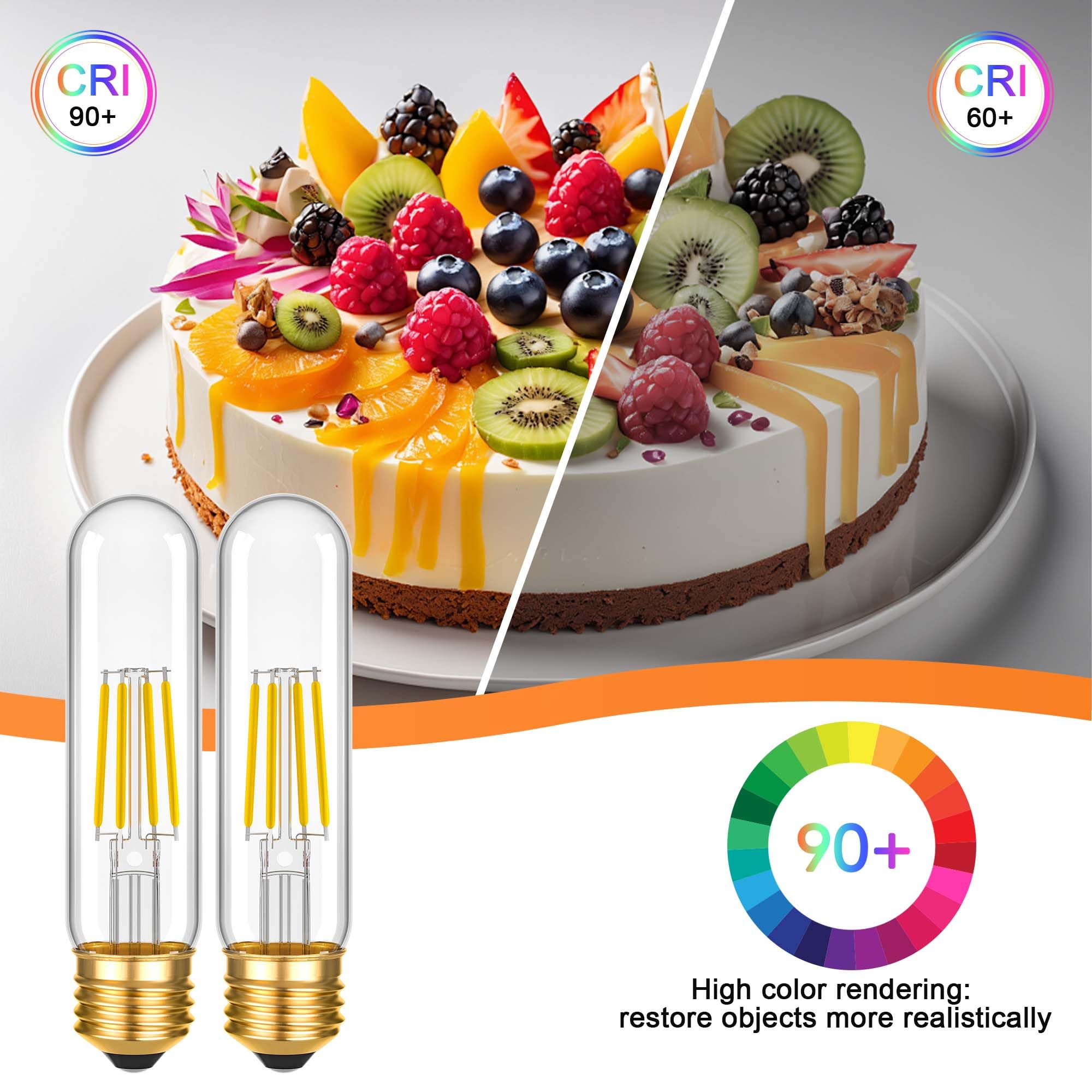 T30 T10 LED Tubular Bulb 4W 40W Equivalent Warm White 2700K Dimmable 2 Pack