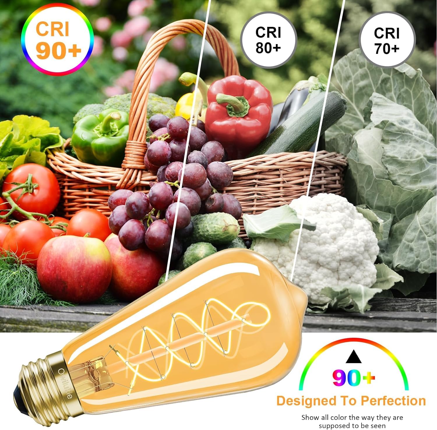 E26 LED Edison Bulb 4W 40W Equivalent Warm White 2200K Dimmable 4 Pack