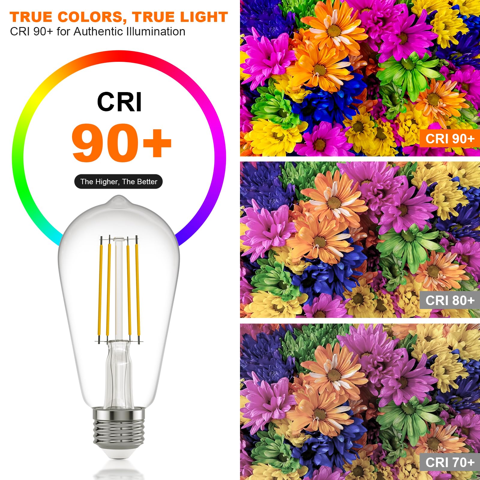 E26 LED Edison Bulb 8W 80W Equivalent Daylight 5000K Dimmable 6 Pack