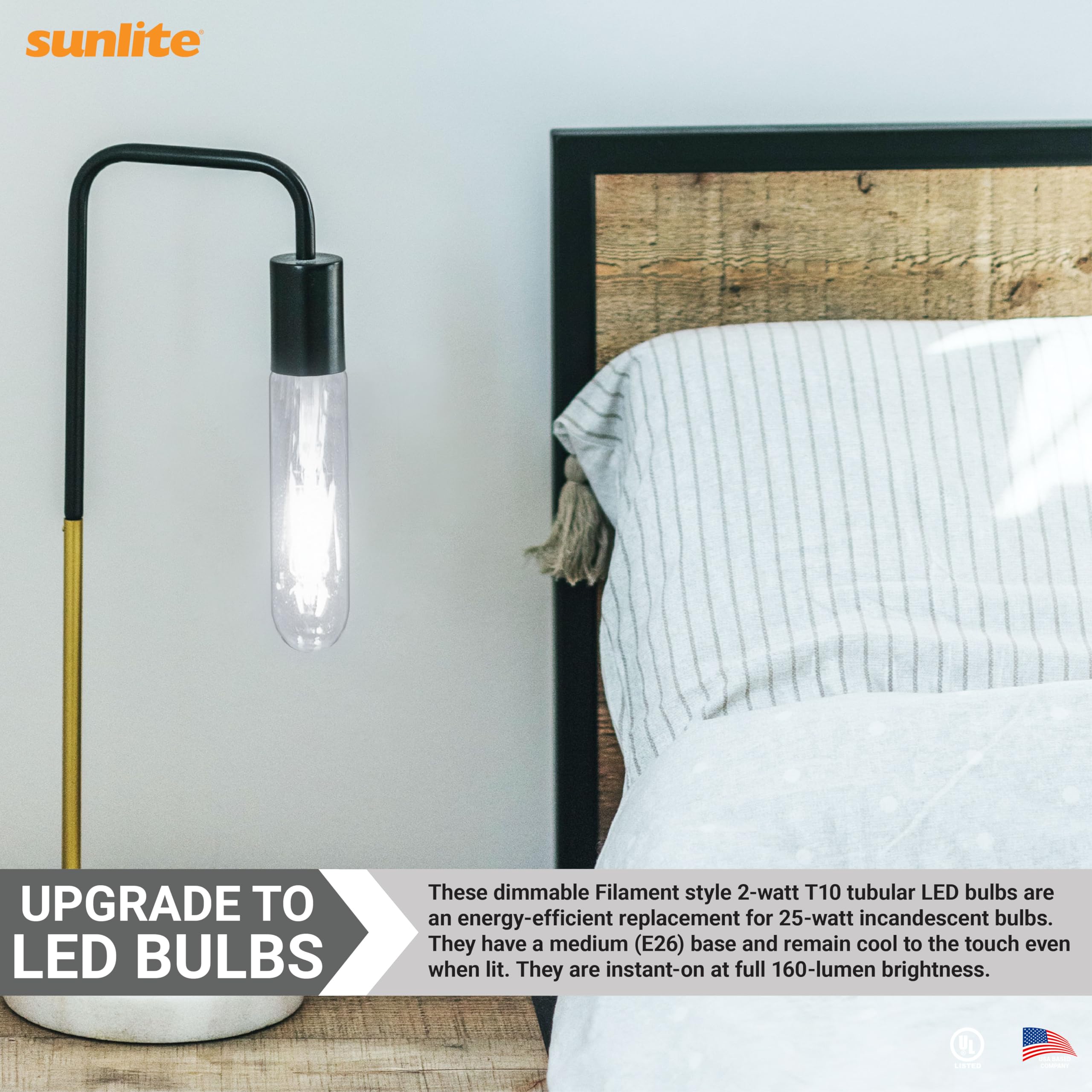 T10 Filament LED Bulb 2W 25W Equivalent Daylight 5000K Dimmable E26 1 Pack