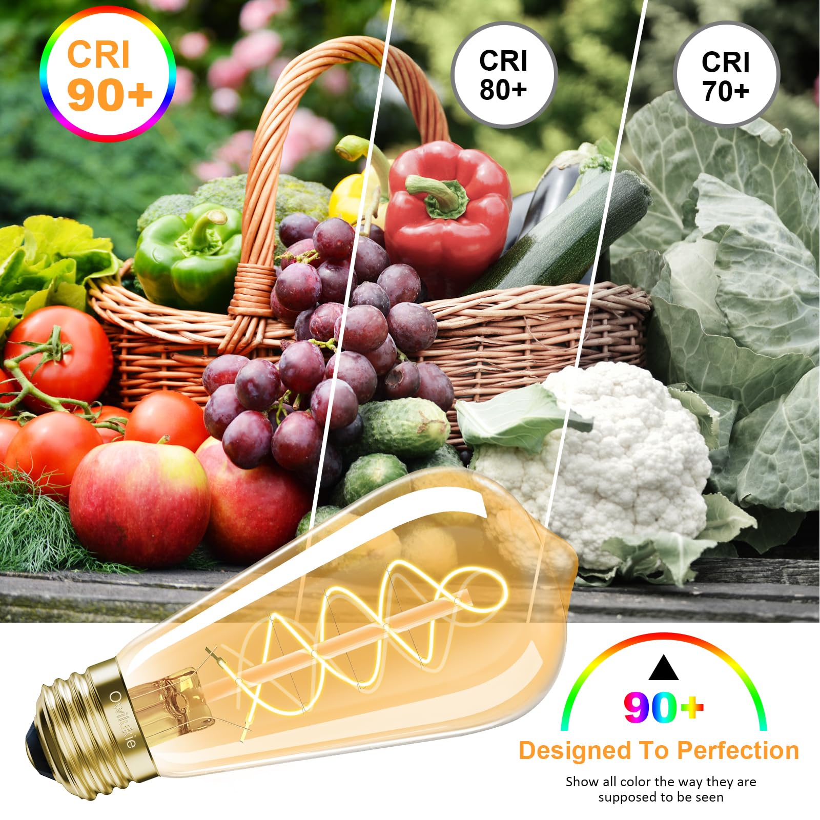 E26 LED Edison Bulb 4W 40W Equivalent Warm White 2200K Dimmable 4 Pack