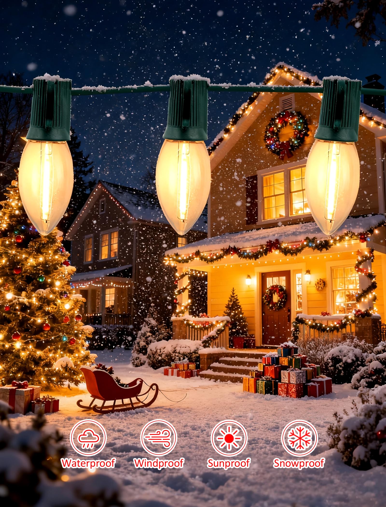 C9 LED Christmas Replacement Bulbs 30 Pack Warm White Shatterproof E17 Base