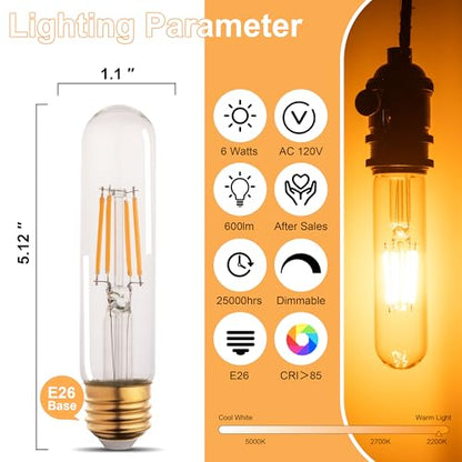 T10 T30 LED Tube Bulb 6W 60W Equivalent Cool White Dimmable 4 Pack