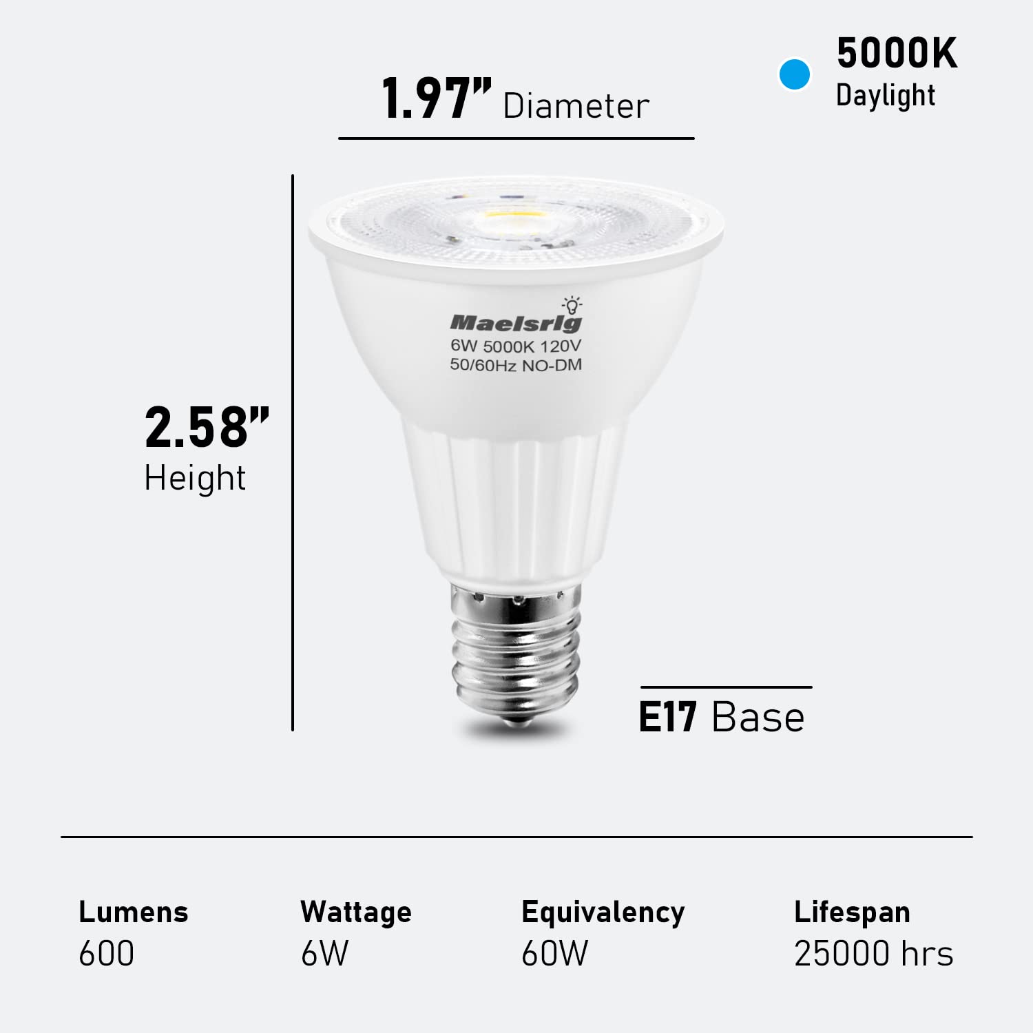 E17 LED Spotlight Bulb 6W 60W Equivalent Warm White 3000K 2 Pack
