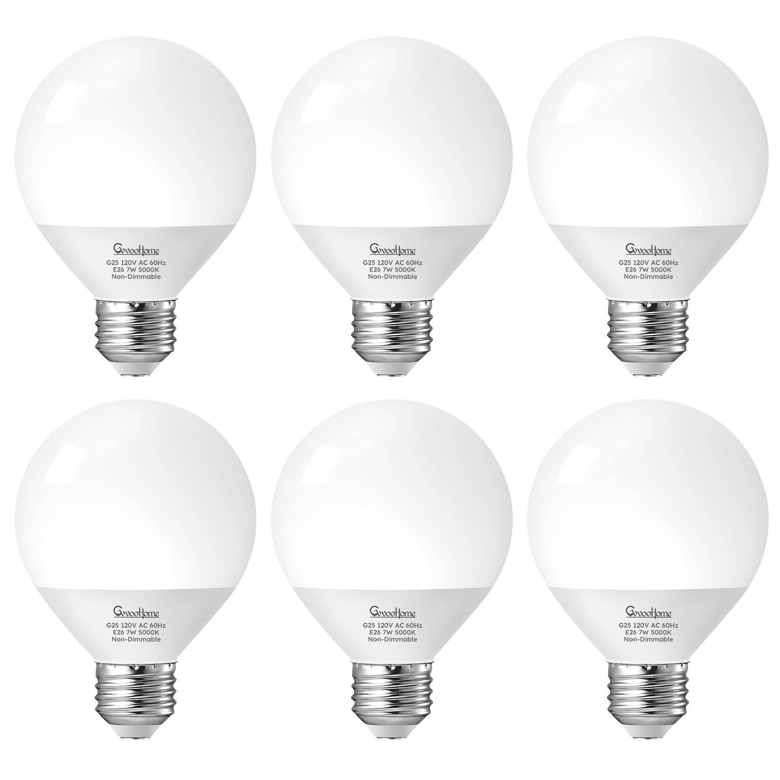 Vanity G25 LED Globe Bulbs 60W Equivalent Daylight 5000K 800LM E26 4 Pack
