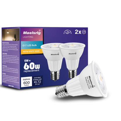 E17 LED Spotlight Bulb 6W 60W Equivalent Warm White 3000K 2 Pack