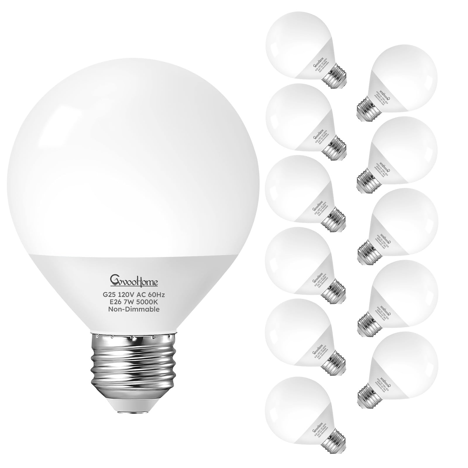 Vanity G25 LED Globe Bulbs 60W Equivalent Daylight 5000K 800LM E26 4 Pack