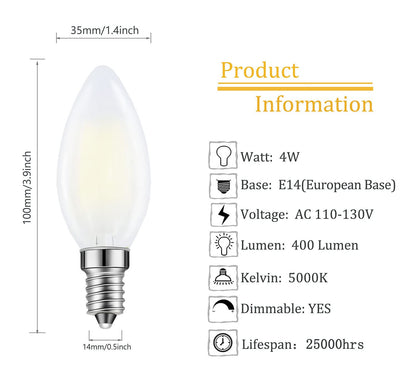 E14 LED Chandelier Bulb 4W 40W Equivalent Warm White Dimmable 6 Pack