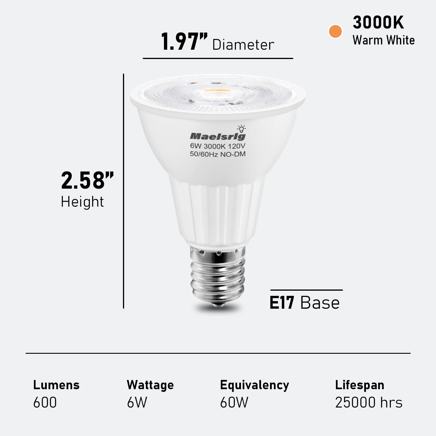 E17 LED Spotlight Bulb 6W 60W Equivalent Warm White 3000K 2 Pack