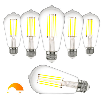 E26 LED Edison Bulb 8W 80W Equivalent Daylight 5000K Dimmable 6 Pack