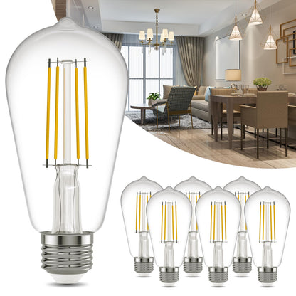 E26 LED Edison Bulb 8W 80W Equivalent Daylight 5000K Dimmable 6 Pack
