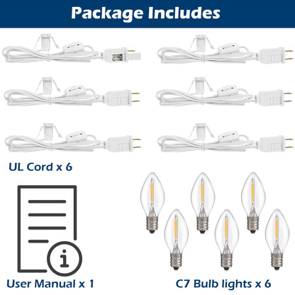 Village Light Cord 6ft C7 LED Bulb 1W On Off Switch 10 Pack
