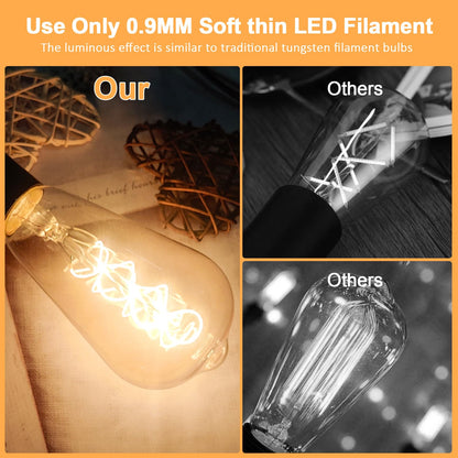 E26 LED Edison Bulb 4W 40W Equivalent Warm White 2200K Dimmable 4 Pack