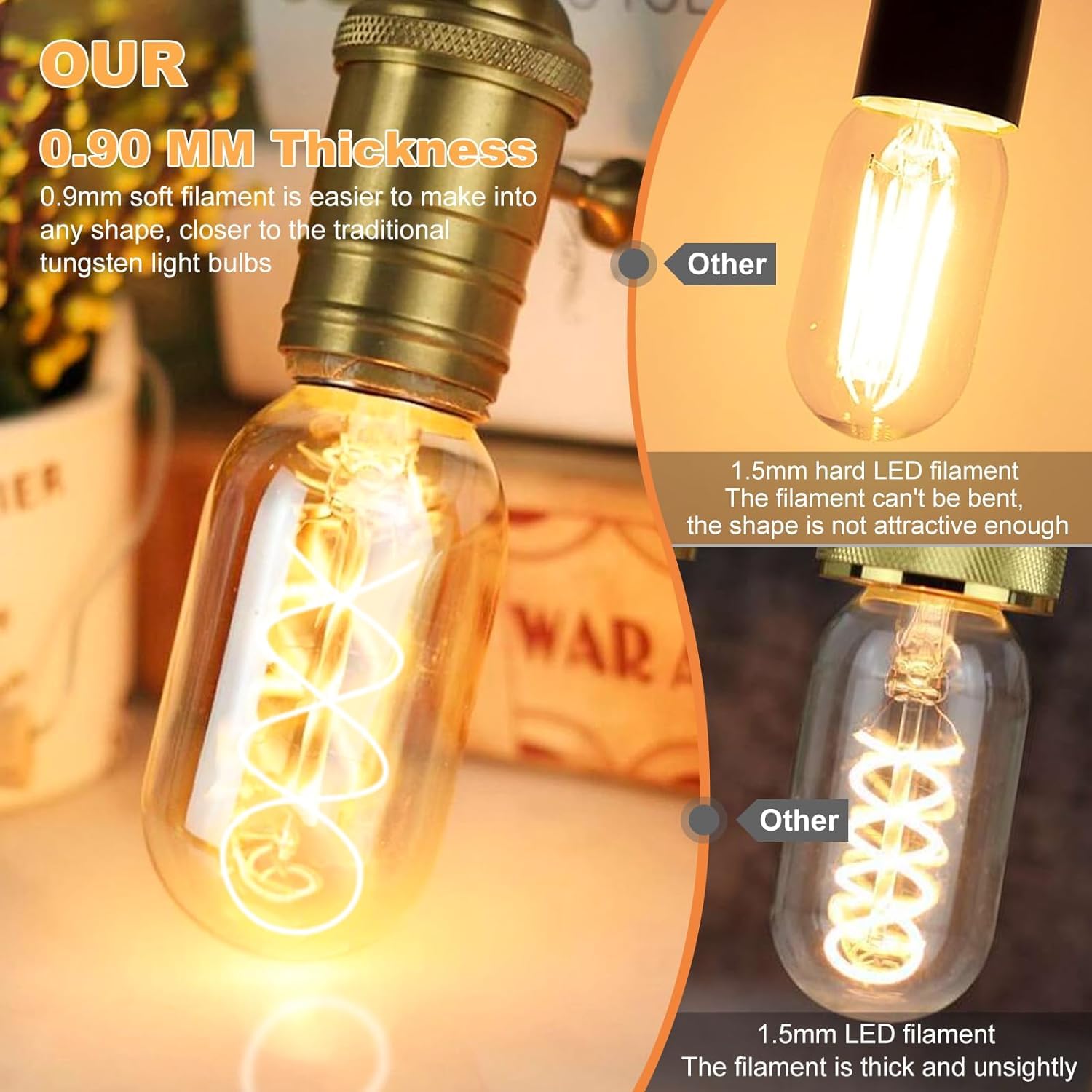 E26 LED Edison Bulb 4W 40W Equivalent Warm White 2200K Dimmable 2 Pack