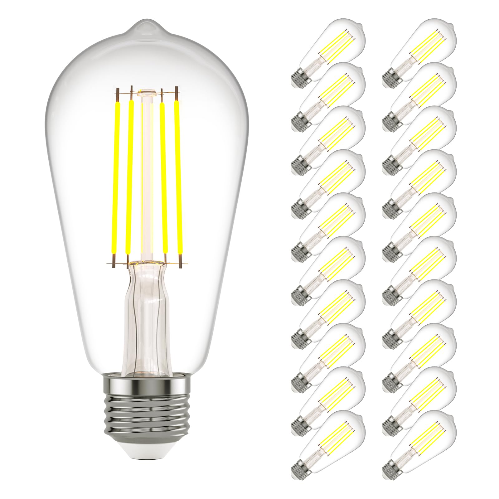 E26 LED Edison Bulb 8W 80W Equivalent Daylight 5000K Dimmable 6 Pack