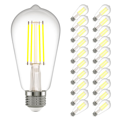 E26 LED Edison Bulb 8W 80W Equivalent Daylight 5000K Dimmable 6 Pack