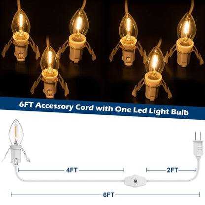 Village Light Cord 6ft C7 LED Bulb 1W On Off Switch 10 Pack