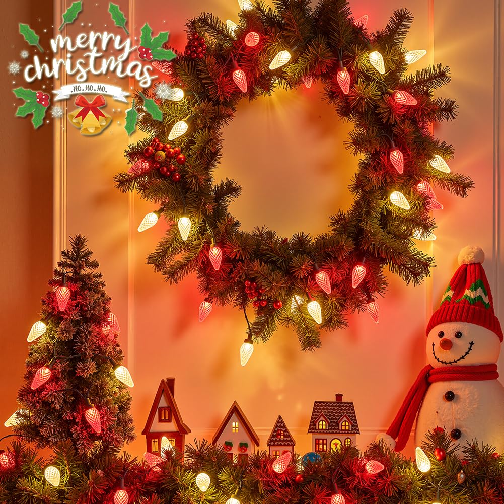 C9 LED Christmas Replacement Bulbs 25 Pack Warm White Shatterproof Dimmable E17 Base