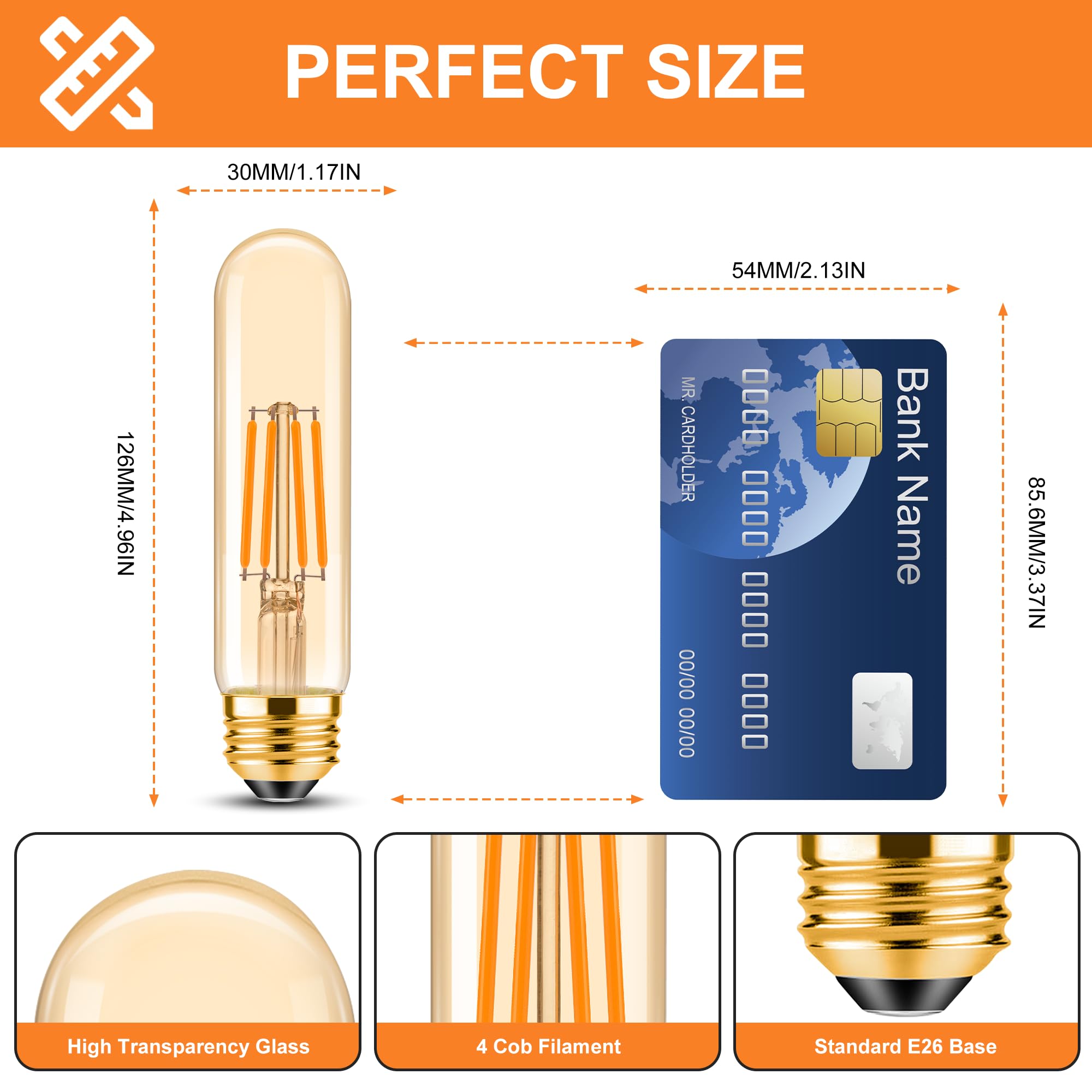T30 T10 LED Tubular Bulb 4W 40W Equivalent Warm White 2700K Dimmable 2 Pack