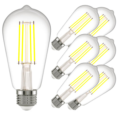 E26 LED Edison Bulb 8W 80W Equivalent Daylight 5000K Dimmable 6 Pack