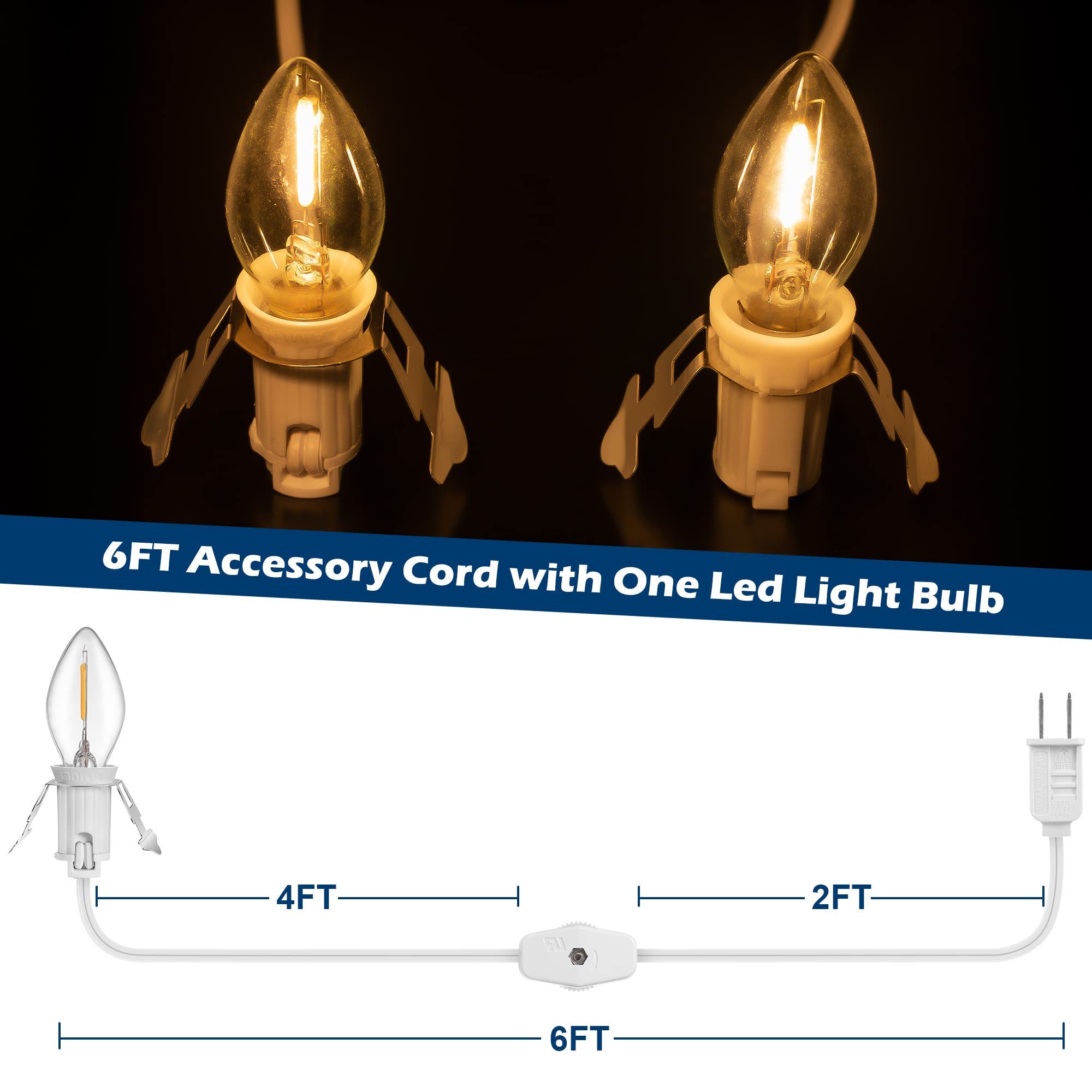 Village Light Cord 6ft C7 LED Bulb 1W On Off Switch 10 Pack