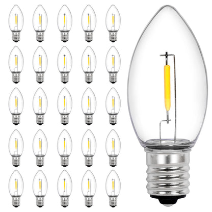 C9 LED Christmas Replacement Bulbs 25 Pack Warm White Shatterproof Dimmable E17 Base