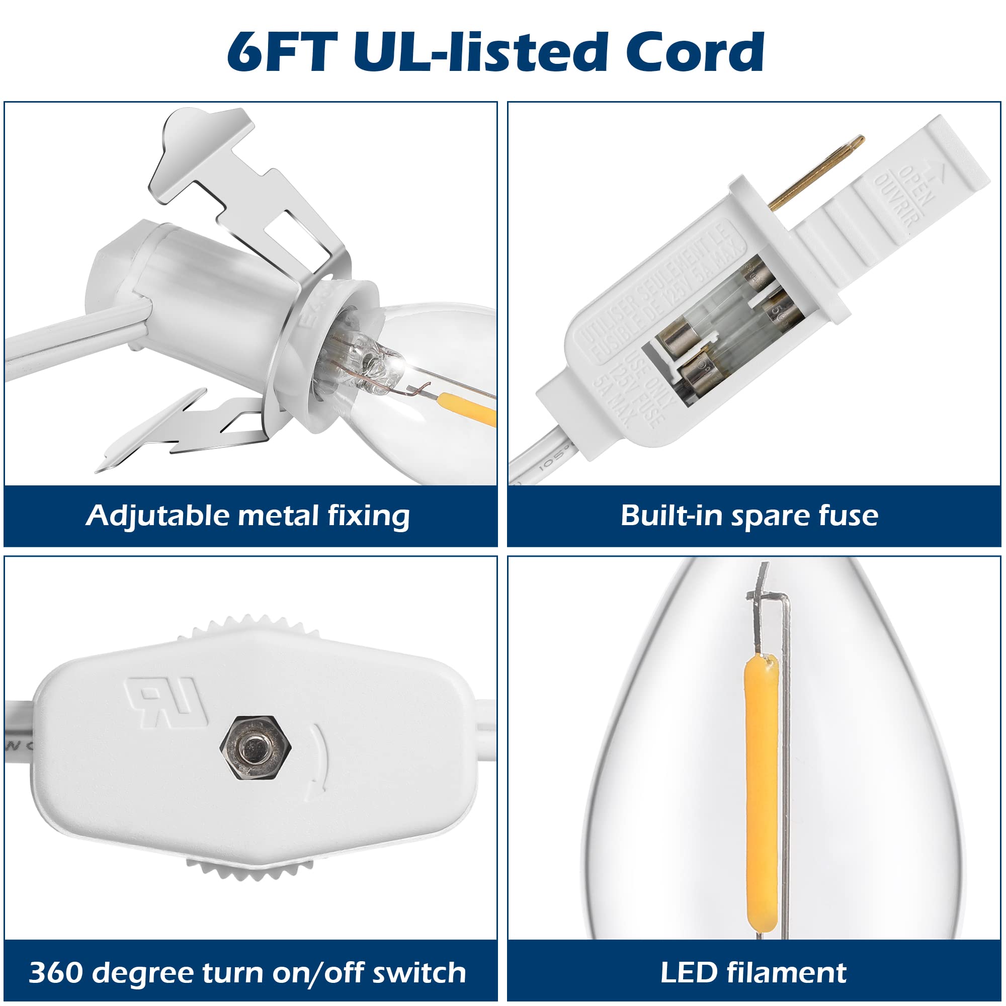 Village Light Cord 6ft C7 LED Bulb 1W On Off Switch 10 Pack