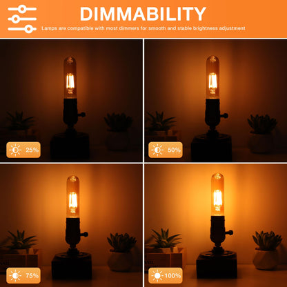 T30 T10 LED Tubular Bulb 4W 40W Equivalent Warm White 2700K Dimmable 2 Pack