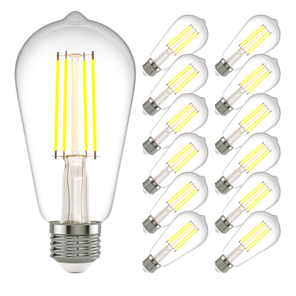E26 LED Edison Bulb 8W 80W Equivalent Daylight 5000K Dimmable 6 Pack