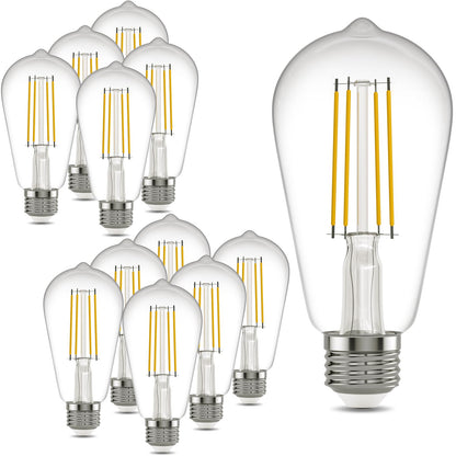 E26 LED Edison Bulb 8W 80W Equivalent Daylight 5000K Dimmable 6 Pack
