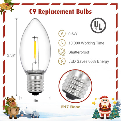 C9 LED Christmas Replacement Bulbs 25 Pack Warm White Shatterproof Dimmable E17 Base