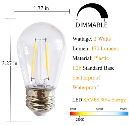 S14 LED String Light Bulbs 2W Clear Replacement Bulbs E26 25 Pack
